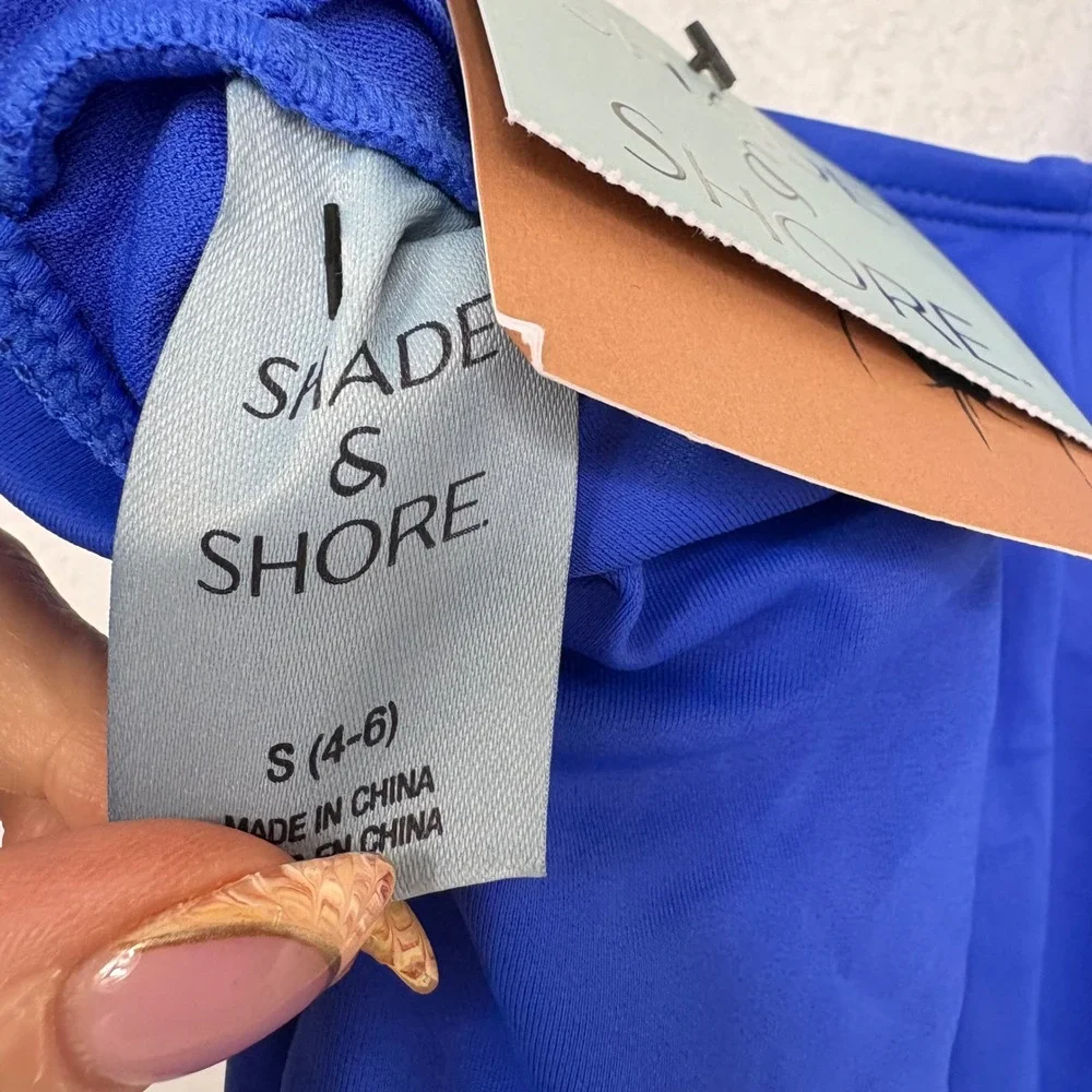 Shade &‎ Shore Blue Plunge One Piece Swimsuit Women's Size S